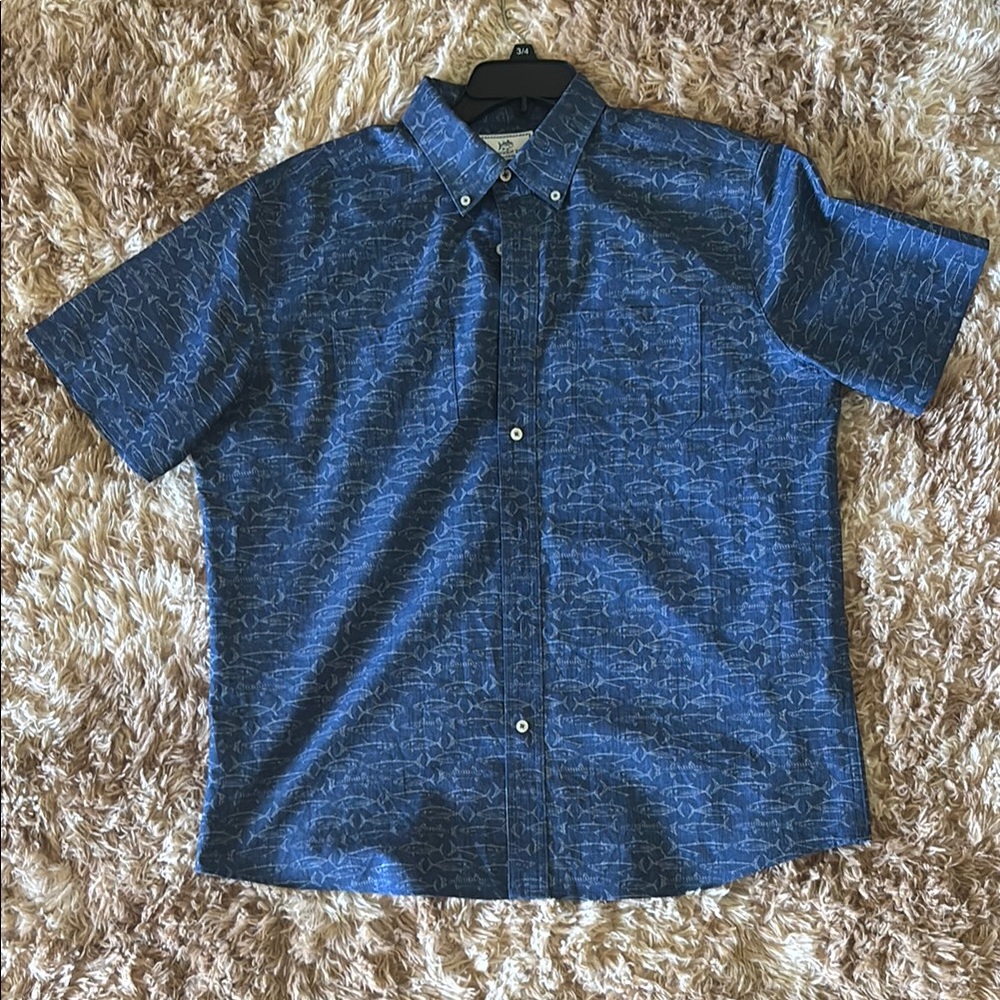 Southern Tide Blue Performance Shirt with Fish Print